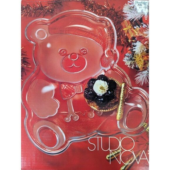 Studio Nova Holiday Bear Hostess Platter 12" Glass Christmas Vintage with Box - Picture 1 of 4